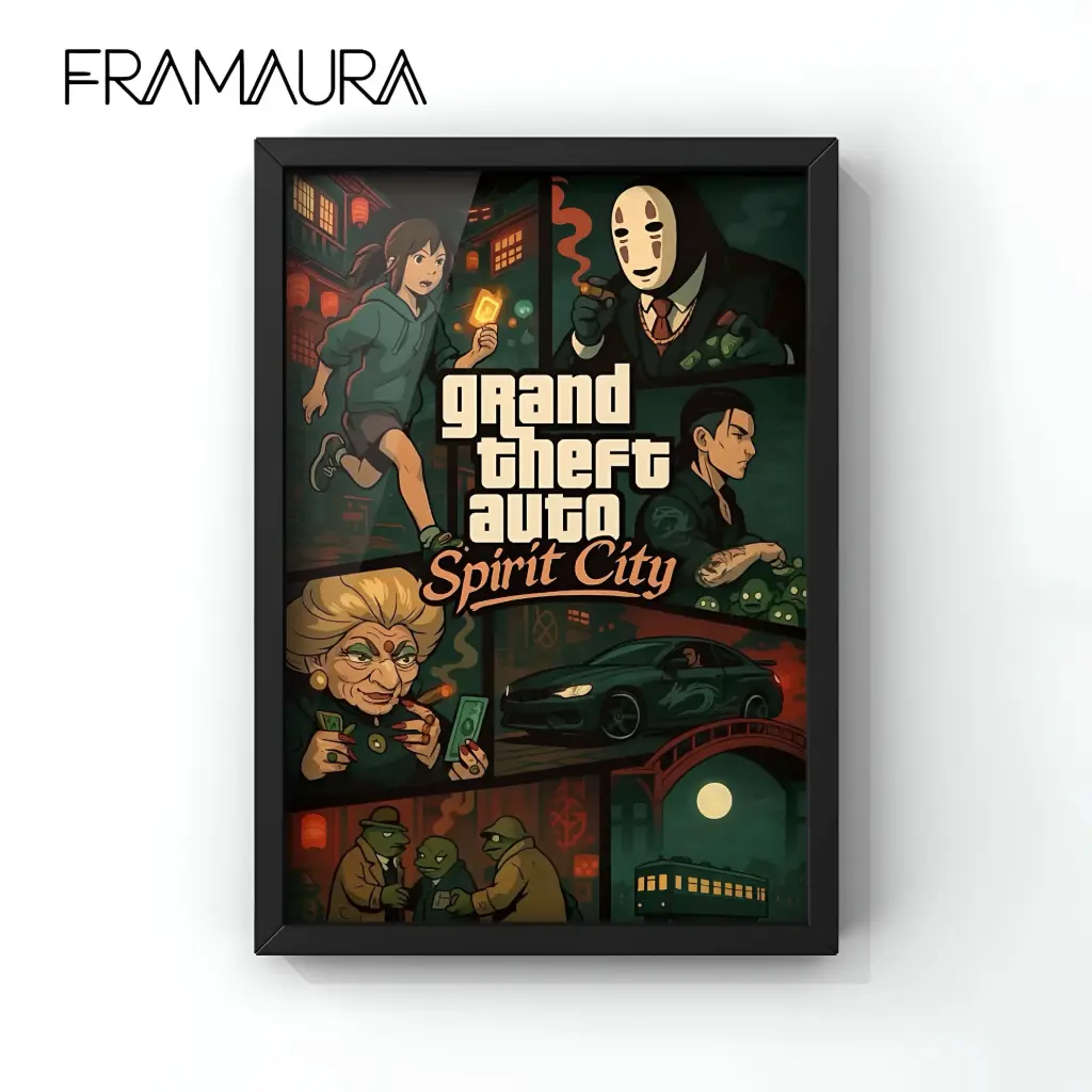 grand theft ghibili (20x30 cm, Black frame)