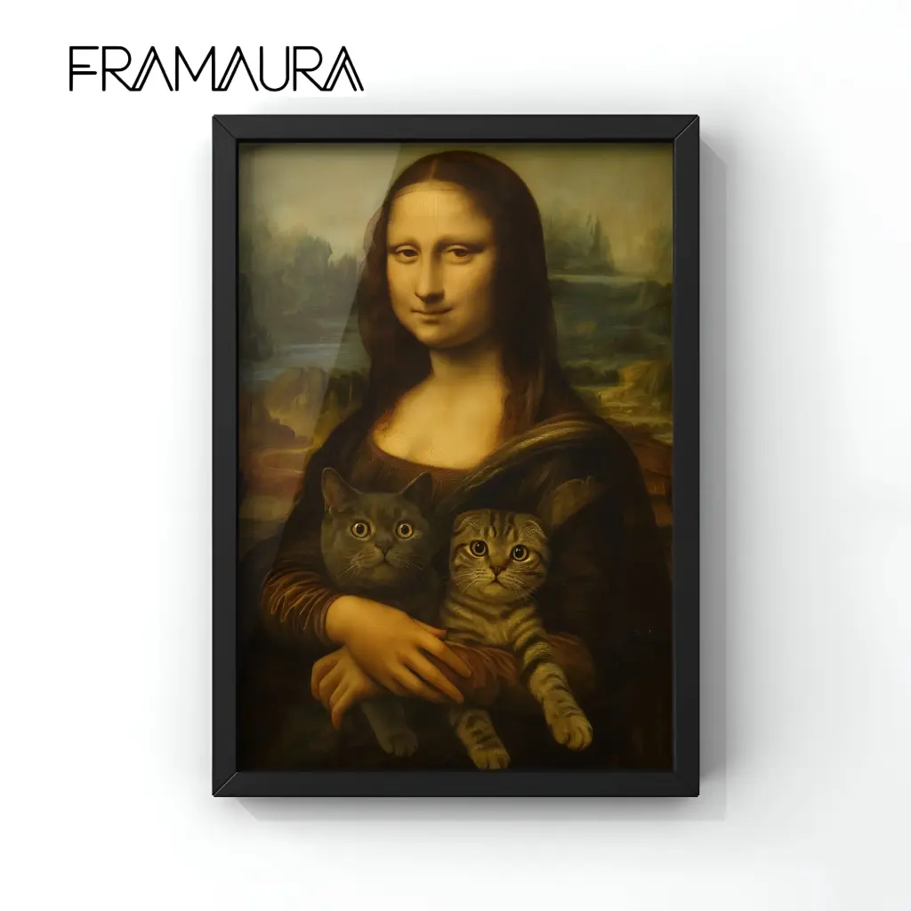 Meowna Lisa (20x30 cm, Black frame)